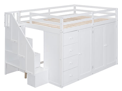 Loft Bed With Built In Wardrobes, Cabinets And Drawers