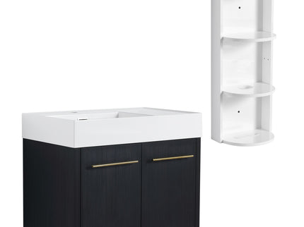 Modern Wall Mounted Bathroom Vanity With Resin Sink And Storage Rack