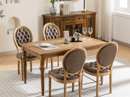 French Style Solid Wood Frame Antique Painting, Hand-Pulled Buckle Decoration Artificial Dining Chair With Nailhead Trim, Wood Legs