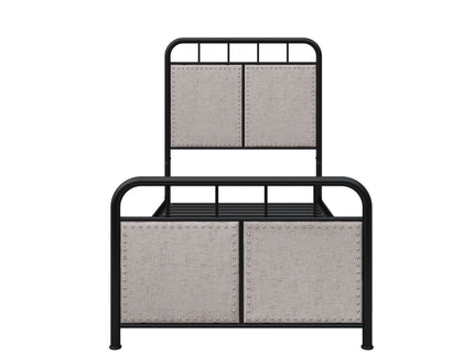 Twin Size Linen Upholstered Platform Metal Bed Frame With Fabric Headboard And Footboard - Brown