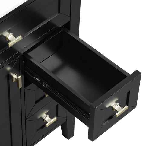 Bathroom Vanity With Sink, 3 Drawers & Cabinet With 2 Tier Door Storage Rack, Soft Close Doors & Drawers