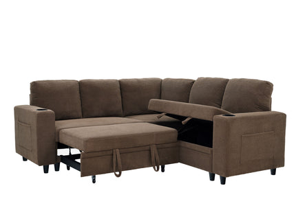 Upholstered L - Shape Sectional Sofa Bed With Pull Out Sleeper And Storage