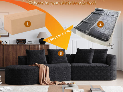 Upholstered Oversized Sectional Sofa, 4 Seater Extra Deep & Wide Seat Curved Cloud Couch With 4 Throw Pillows, Free Combination Living Room - Black