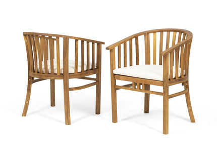 Outdoor Wooden Dining Chairs With Cushions (Set of 2)