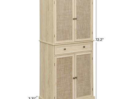 4 Door Storage Cabinet With 1 Drawer And 4 Adjustable Inner Shelves - Natural