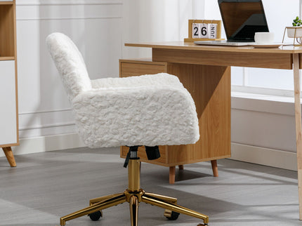 Office Chair, Artificial Rabbit Hair Home Office Chair With Metal Base, Adjustable Desk Chair Swivel Office Chair, Vanity Chair