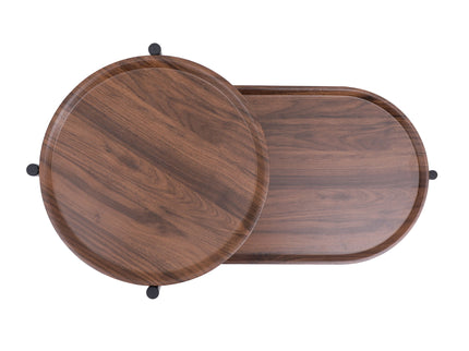 Round Coffee Table With Storage Tray 2 Tier Oval End Tables Wooden Small Side Table For Living Room