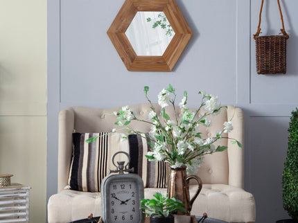 Hexagon Mirror With Natural Wood Frame, Wall Decor For Living Room Bathroom Hallway