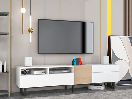TV Stand For 80'' TV With Double Storage Space, Media Console Table With Drop Down Door