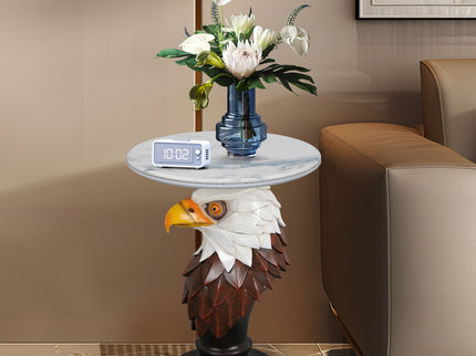 Eagle Head Accent Table, Animal Statue End Tables For Living Room - Brown / Antique White