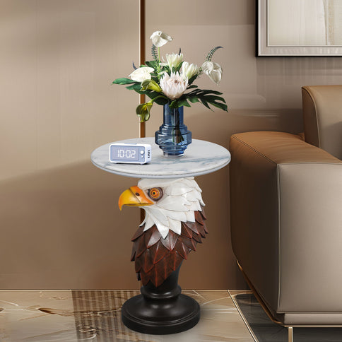 Eagle Head Accent Table, Animal Statue End Tables For Living Room - Brown / Antique White