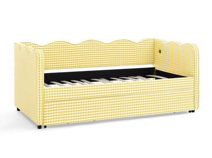 Gingham Daybed With USB Charging Port, Wave-Shaped Design