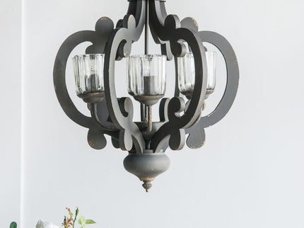 Farmhouse Chandelier, 6 Light Wood Chandelier Pendant Light Fixture With Adjustable Chain For Dining Room Living Room Entryway, Bulb Not Included