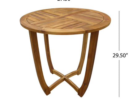 Outdoor Circular Wood Bistro Table With Curved Legs And Slat Panel Table Top - Teak