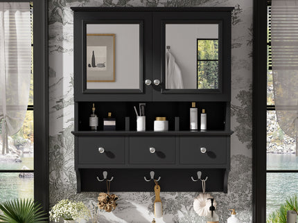 Modern Bathroom Mirror Cabinet With Drawers, Organizer Hooks, And High-Definition Mirrors