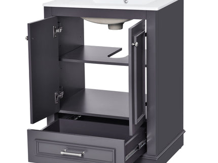 Bathroom Vanity With Ceramic Sink Combo, Modern Freestanding Storage Cabinet With Silver Handles