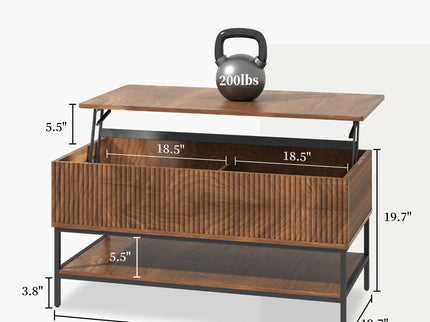 Rectangle Lift Top Coffee Table With Hidden Storage And Lower Shelf - Brown