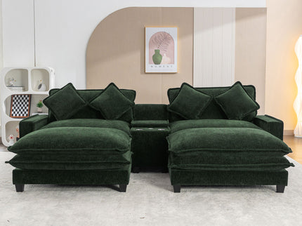 Sectional Sofa Upholstered Sofa With Two Removable Ottoman, Two USB Ports, Two Cup Holders And Large Storage Box For Living Room