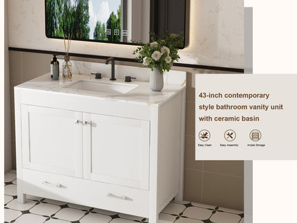 43" Bathroom Vanity, Multi Functional Cabinet With Doors And Drawer - White