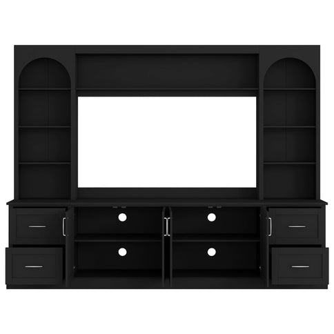 Arched Entertainment Center Wall Unit With Drawers, TV Stand