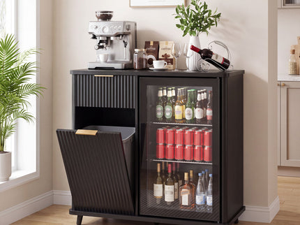Fluted Coffee Bar Cabinet With Mini Fridge Space & Charging Station