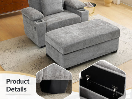 Modern Oversized Chair With Ottoman, Cupholders And USB Charging Ports