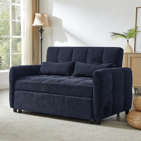 Loveseat Sofa Pull-Out Bed With Adjustable Backrest, 3 USB Ports And 2 Lumbar Pillows For Living Room