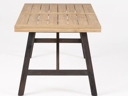 Outdoor Weather Resistant Dining Table With Slat Panel Design - Natural / Gray