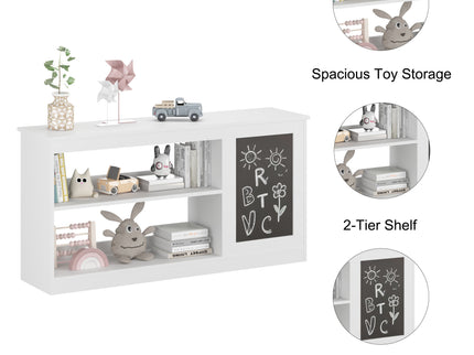 3 In 1 Bookshelf And Toy Storage Cabinet With Chalkboard, Organizer For Playroom Featuring And Spacious Storage - White