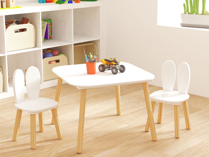 Rabbit Themed Table And 2 Chairs Set - White