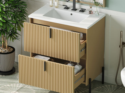 Fluted Bathroom Vanity With Ceramic Sink, Freestanding Design