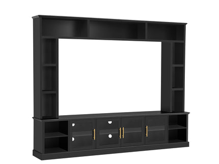 All-In-One Entertainment Center With Bookshelves & Tempered Glass Doors, TV Console Unit For Living Room
