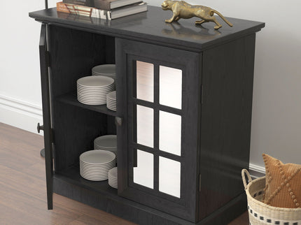 Sideboard Cabinet With Mirrored Doors, Adjustable Shelf, Metal Handles