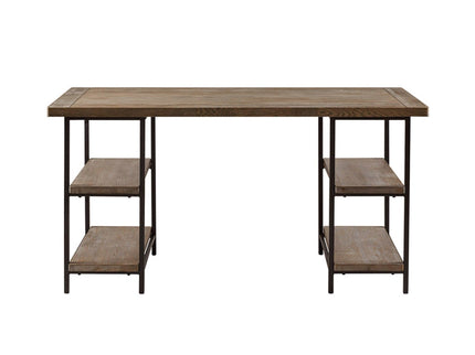 Industrial Style Metal Frame Accent Desk With Side Shelving - Gray