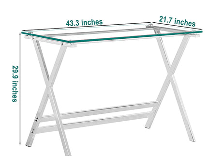 Transparent Glass Computer Desk With Rounded Edges, Tempered Glass Laptop Table - Clear