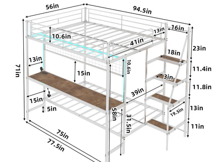 Bunk Bed With Built In Desk And LED Lighting