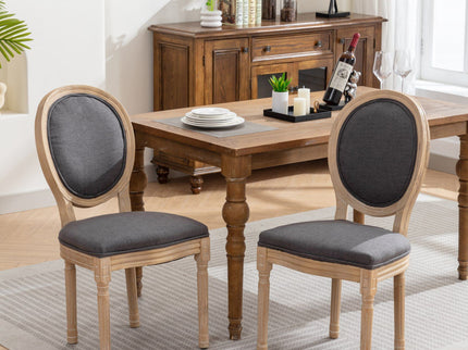 French Style Solid Wood Frame Antique Painting Fabric Back Dining Chair (Set of 2)