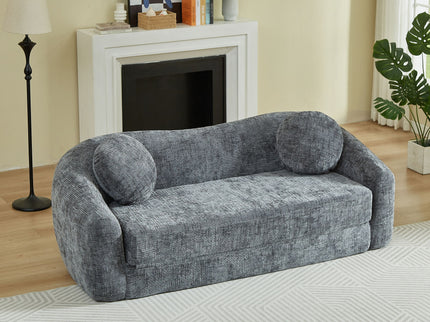Curved Convertible Sofa, 2 In 1 Frameless Folding Sofa Bed With Pull Out Base And Deep Seat
