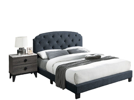 Button Tufted Bed With Nailhead Trim