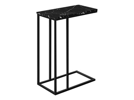 Accent Table, C - Shaped, Marble Look Modern Design - Black
