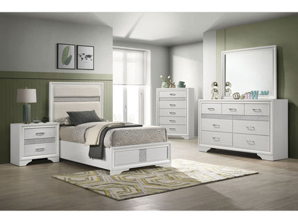 Panel Bed With Padded Headboard And Glittering Accent Stripes