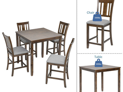5 Pieces Dining Table Set, Counter Height Kitchen Table Set With Square Table And 4 Upholstered Chairs