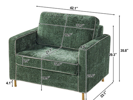 Accent Chair Upholstered Single Sofa With Square Arms, Sewn Pillow Back For Living Room