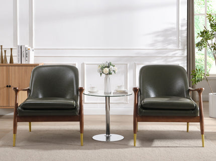 Mid - Century Accent Chair With Cushioned Seat, Brass Tipped Legs