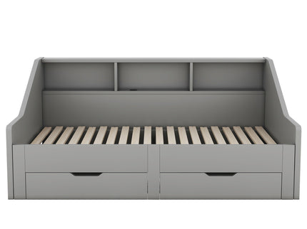 Daybed Frame With Storage Bookcases, 2 Drawers, Charging Station