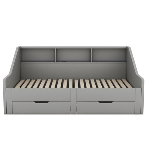 Daybed Frame With Storage Bookcases, 2 Drawers, Charging Station