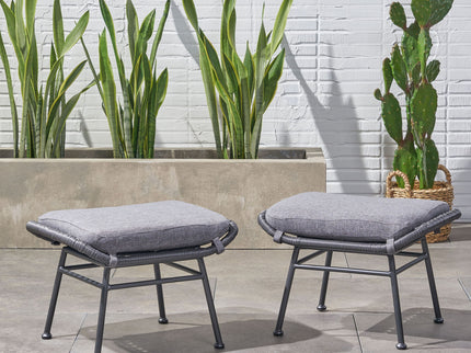 Outdoor Modern Boho Wicker Ottoman With Cushions (Set of 2)