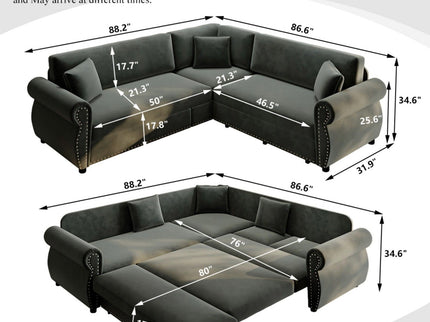 L-Shaped Sofa Couch With Pull-Out Bed