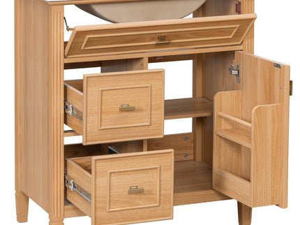 Bathroom Vanity With Sink, Flip Drawer & Adjustable Shelf - Natural