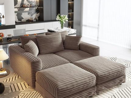 Deep Seat Convertible Sofa With Soft Pillows And Ottomans